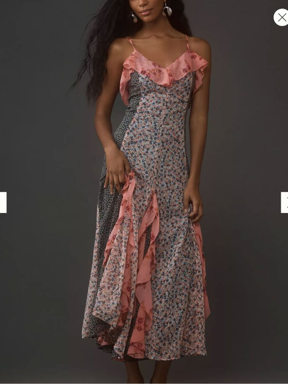 Sz L — By Anthropologie Sleeveless V-Neck Ruffle Midi Dress NWT - Picture 4 of 5